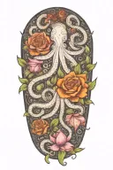 snowdrops, rose, marigold, octopus tenticals tattoo design idea