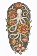 snowdrops, rose, marigold, octopus tenticals tattoo design idea
