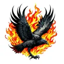 black phoenix flying from fire tattoo design idea