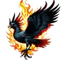 black phoenix flying from fire tattoo design idea