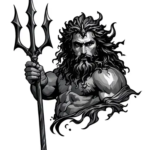 Poseidon holding trident  tattoo design idea
