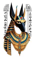 anubis egyptian god with hieroglyphics intertwined tattoo design idea