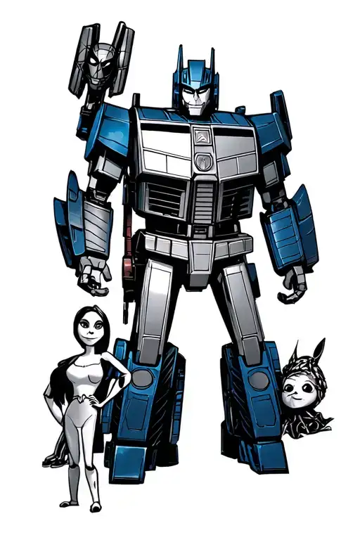 Optimus prime, Marie from aristocats, Spider-Man, Thomas the tank engine and Jack and sally sleeve tattoo tattoo design idea