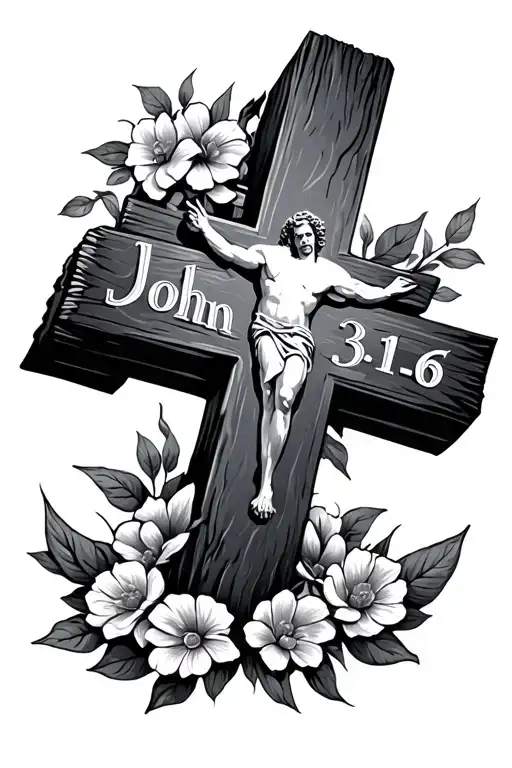 John 3:16 words in cross tattoo design idea
