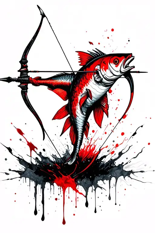 bow and arrow Sagittarius shooting school of fish tattoo design idea
