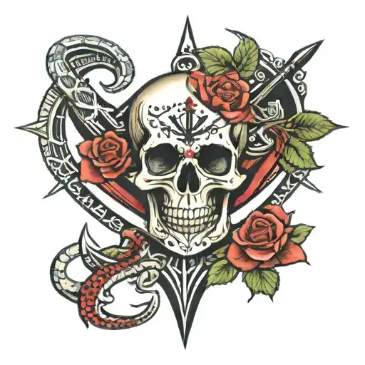 skull anchor rose snake mandala tattoo design idea