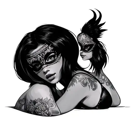 sexy chick with mask and thong  tattoo design idea
