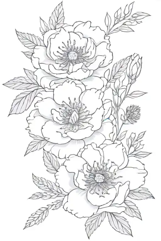peonies, rose, aster, heather flower minimalist tattoo  tattoo design idea