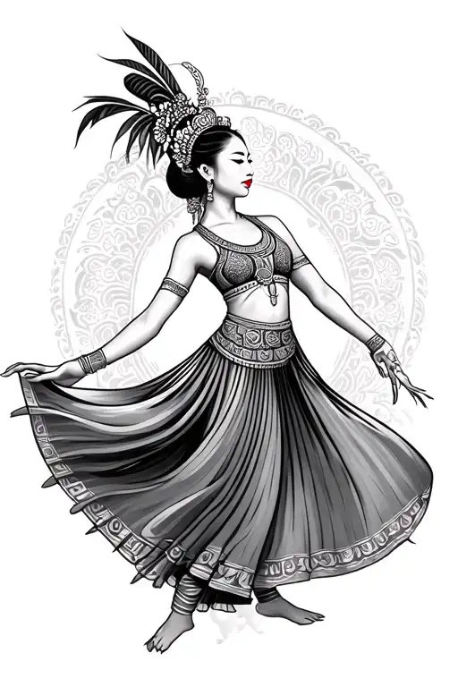 Thai dancer gracefully moving tattoo design idea