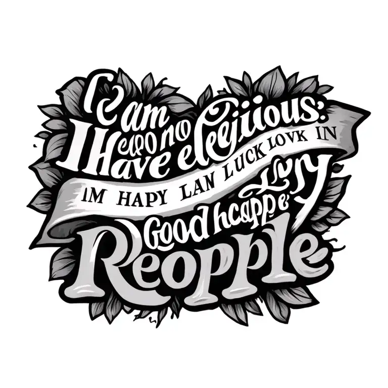 I am religious, I have no luck in love, I am happy good people tattoo design idea