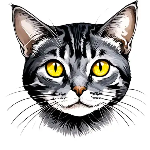 starry dark grey tabby cat with yellow eyes tattoo design idea