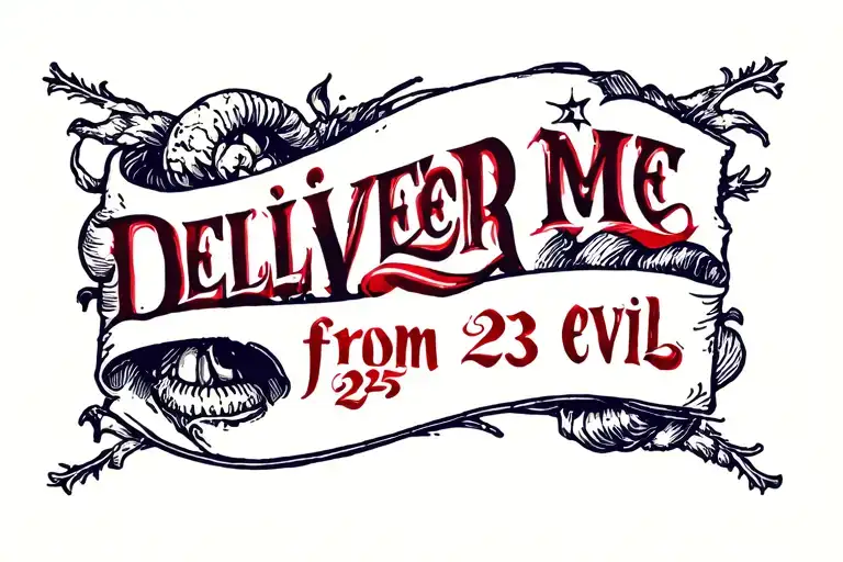 phrase that says "Deliver me 22 from 23 evil 25" tattoo design idea