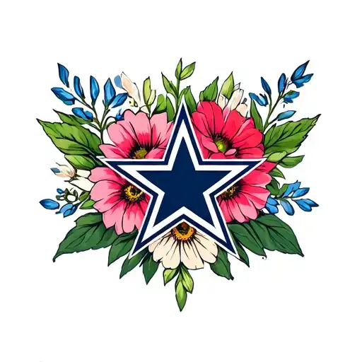 flowers surrounding a dallas cowboys logo tattoo design idea