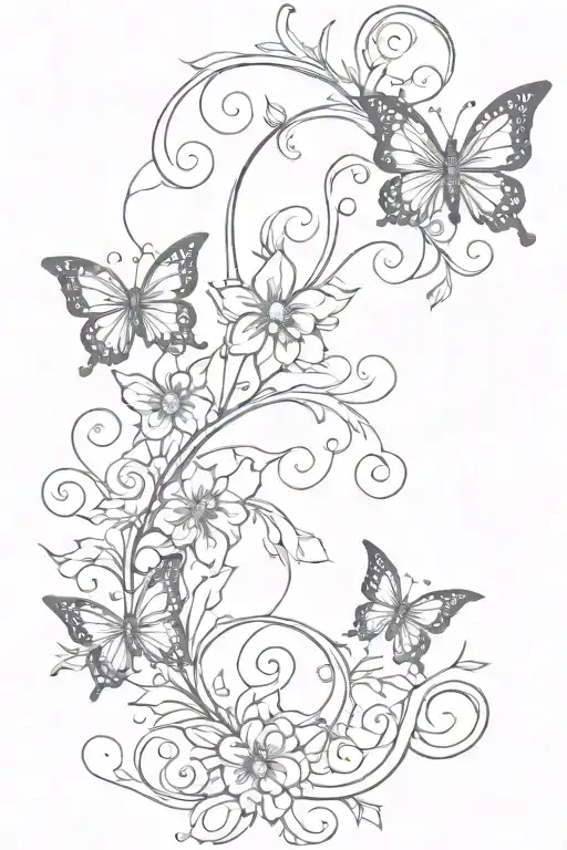 Back tattoo expand on existing lower back tribal pattern, floral & butterflies area looking swirly, simple, cute tattoo design idea