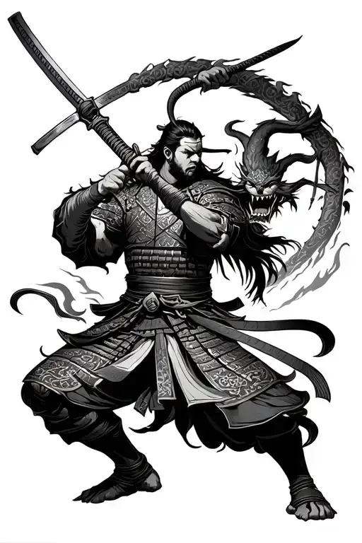 samurai warrior battling demons holding a katana tattoo design idea
