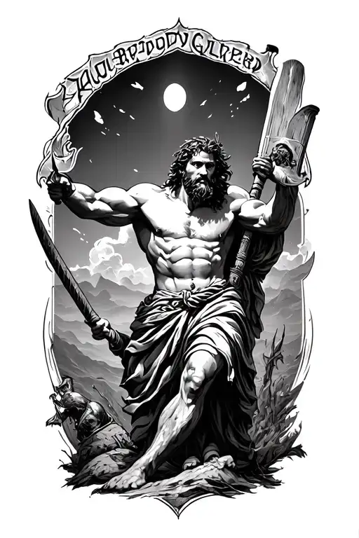 David slaying Goliath themed tattoo tattoo design idea