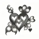 A tattoo design featuring five small hearts, each inscribed with the initials of your children, symbolizing the love and connection between a mother and her kids tattoo design idea