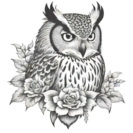 Eagle owl with woman hand holding tattoo design idea
