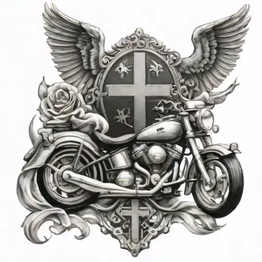 three cross tattoo with motorcycle  tattoo design idea