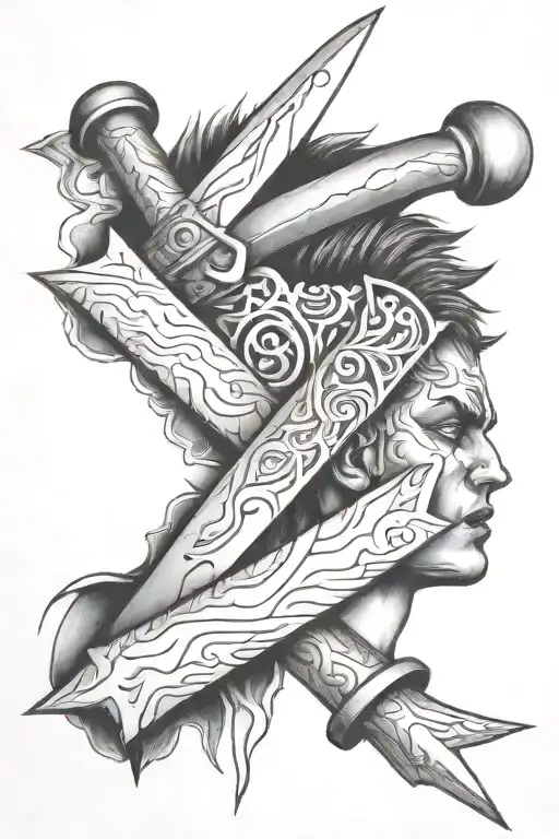 anger issues, anxiety, depression, knife piercing tattoo design idea