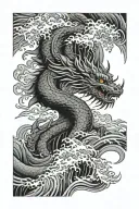 Japanese ocean waves during a thunder storm with Japanese dragon wrapping around the arm, half sleeve tattoo tattoo design idea