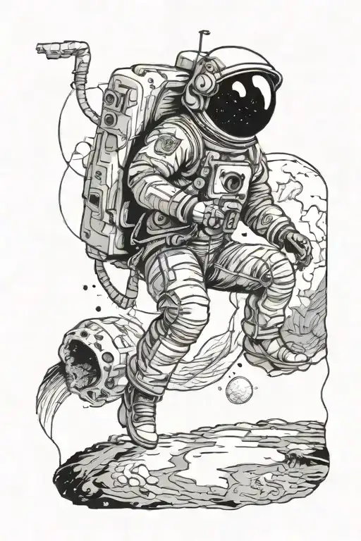 astronaut sitting on the moon watching earth get destroyed by a black hole tattoo design idea