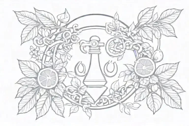 skeleton key surrounded by vine with lemons tattoo design idea