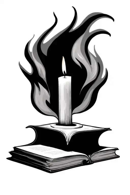 book and candle flame tattoo design idea