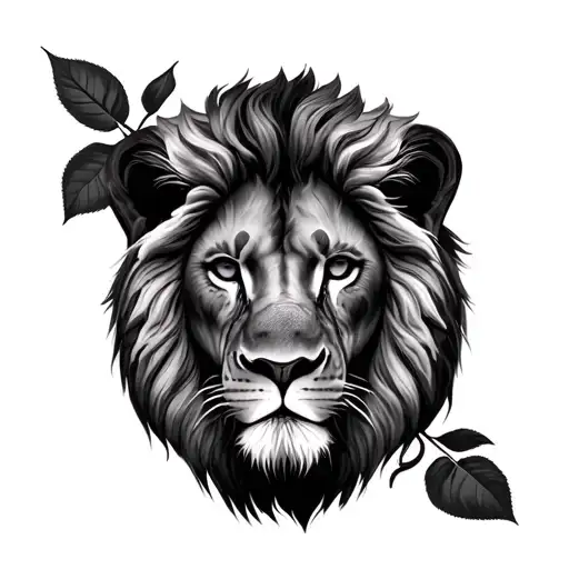 realistic lion face with a realistic rose tattoo design idea