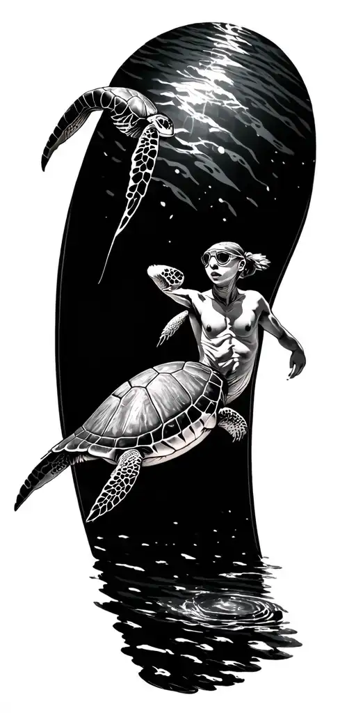 swimmer and turtle tattoo design idea
