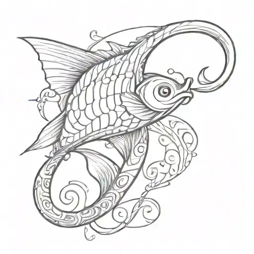 fishing hook and Christian fish tattoo design idea