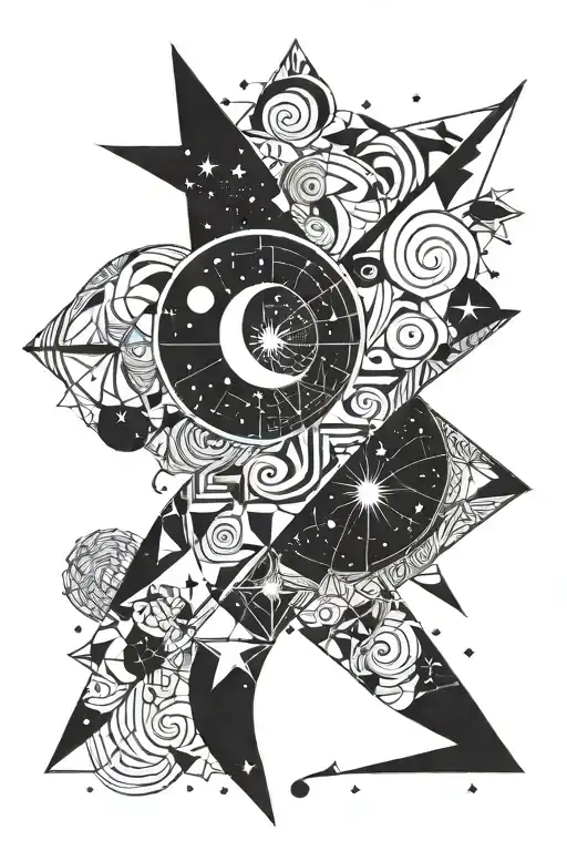 moon stars shining tattoo design idea