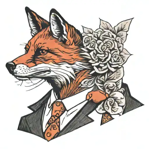 Red fox in a red suit businessman, gta mob gangster, traditional tattoo tattoo design idea