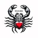 "09/02/2023" scorpion with a heart shaped lock tattoo design idea