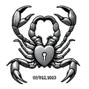"09/02/2023" scorpion with a heart shaped lock tattoo design idea