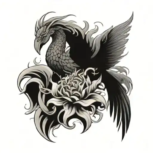 scorpio and phoenix rising from the ashes and honey comb background tattoo design idea