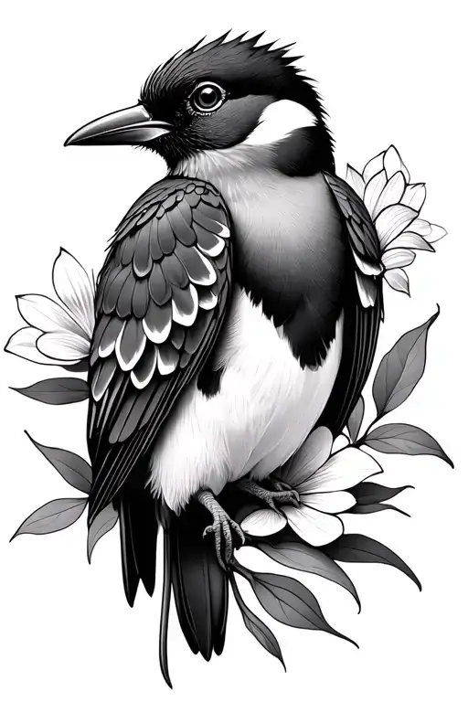 Australian native flowers intertwined bird tattoo design idea