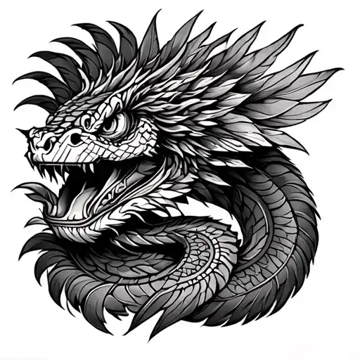 feathered serpent aztec tattoo design idea