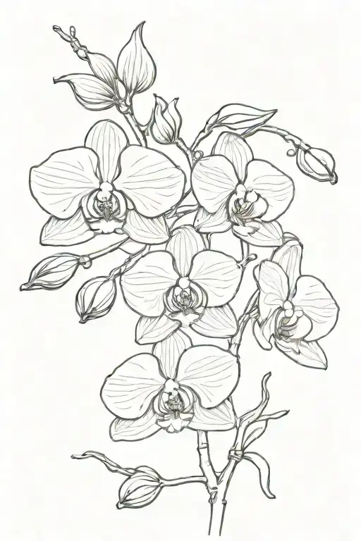 two orchid flowers on a branch simple outline tattoo design idea