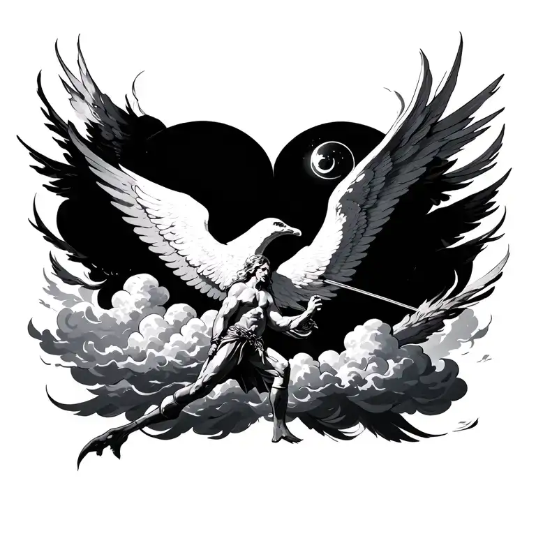 battle in heaven clouds tattoo design idea