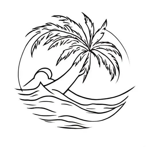 palm tree wave tattoo design idea