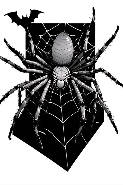 spider with bats in web tattoo design idea