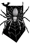 spider with bats in web tattoo design idea