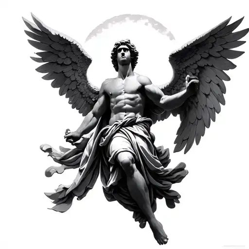 st. Michael angel falling from the sky with back downwards tattoo design idea
