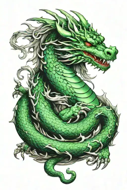 jade green dragon asleep tattoo design idea