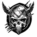 create fallout 4 style full sleeve tattoo flash brotherhood of steel motives and also post apocalictic motives tattoo design idea