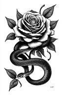 Snake, roses, spotttölpel tattoo design idea