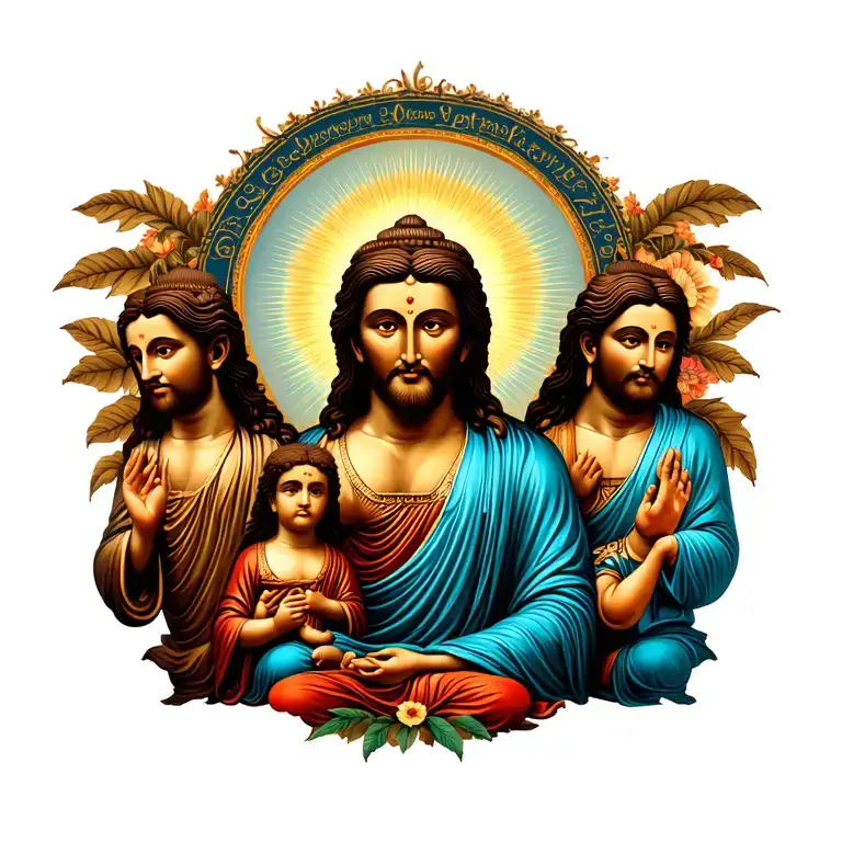 jesus buddha and family tattoo design idea
