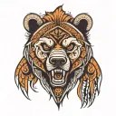 Intense tribal bear face morphing tattoo design idea