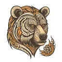Intense tribal bear face morphing tattoo design idea